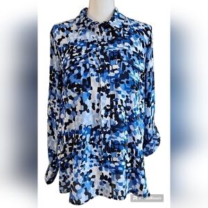 INVESTMENTS OLIVIA BLUE BLOUSE SZ M BLUE WHITE